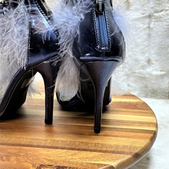 * Cape Robbin Metallic Blue T trap High Heel Shoes with Feather Accents - Picture 3 of 11